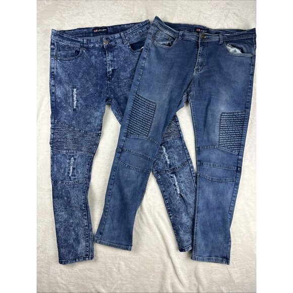 2 Phat Farm Jeans Mens 36x30 Blue Acid Wash Skinny Fit Stretch Denim Pants Adult - Picture 1 of 16